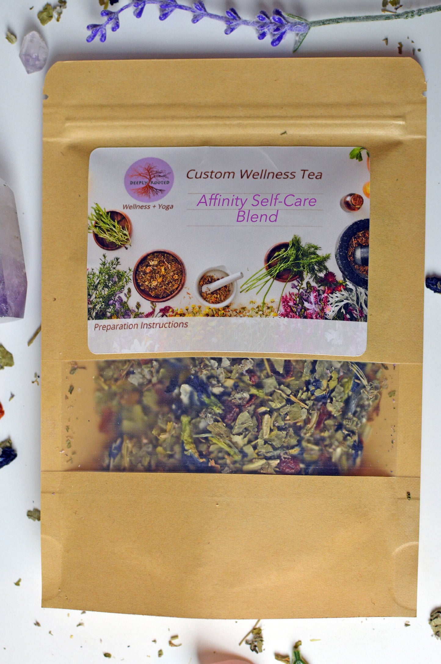 Affinity Herbal Tea + Custom Essential Oil COMBO, 8oz tea, 10ml oil Deeply Rooted Yoga + Wellness