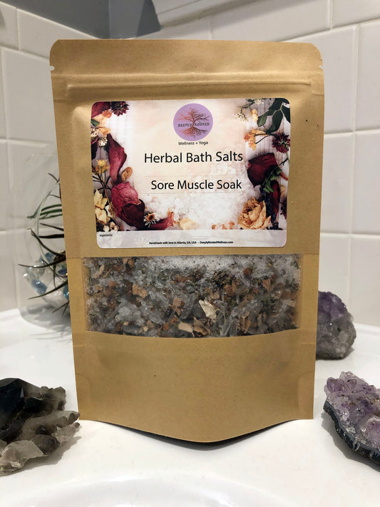 Soothing Muscle Soak Herbal Bath Salts Deeply Rooted Yoga + Wellness