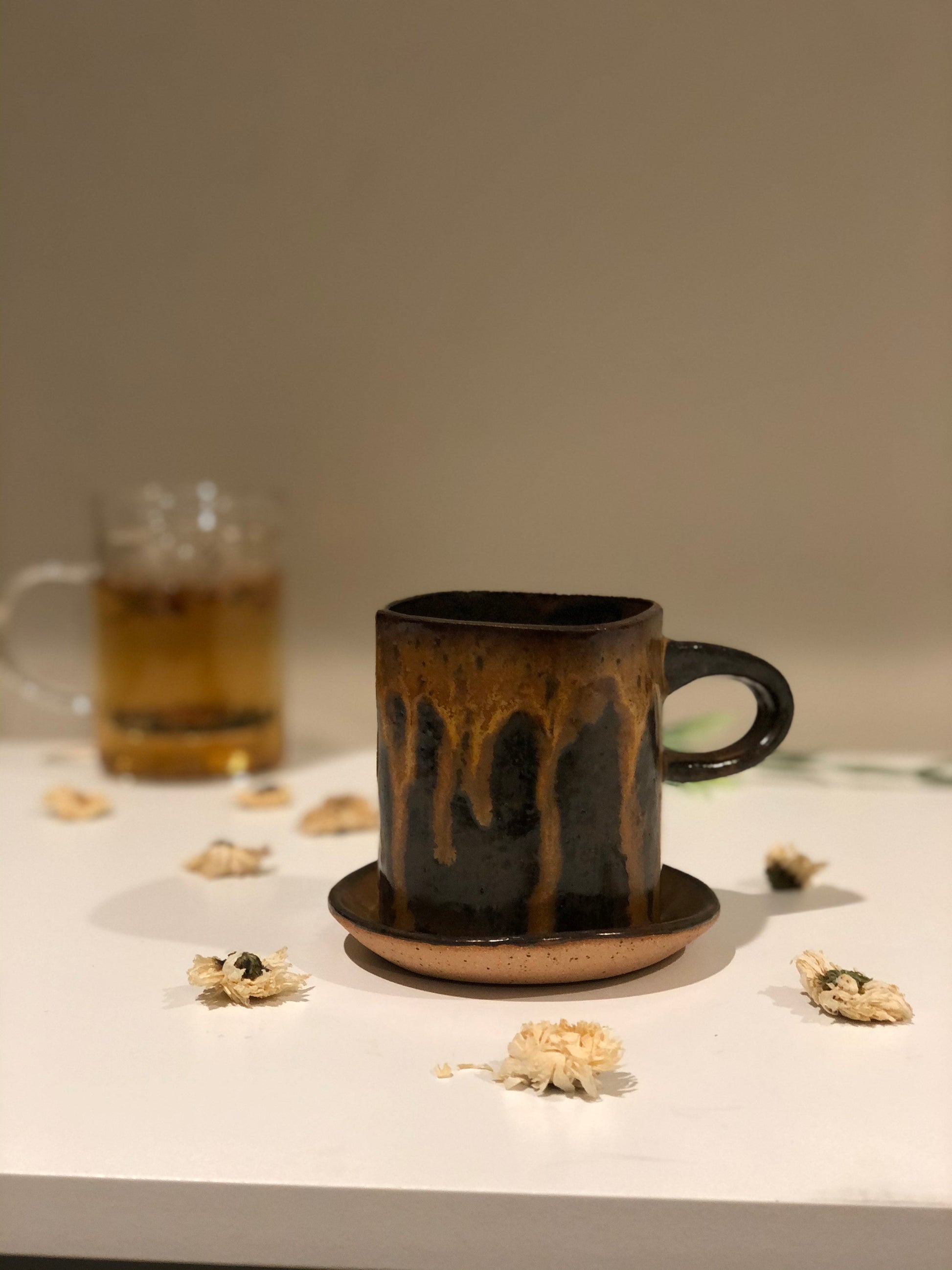 Molten Handmade Mug + Saucer Set by Tiffany Stephens Art Deeply Rooted Yoga + Wellness