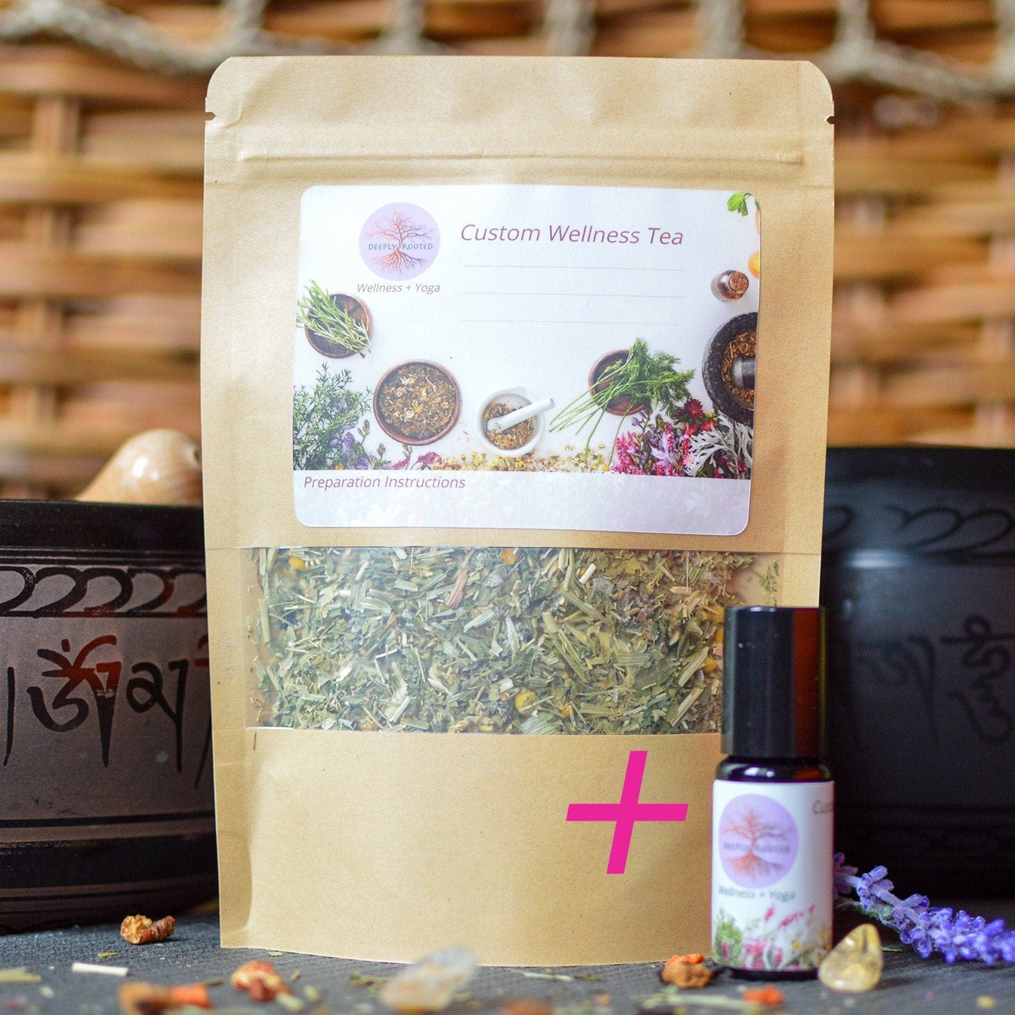 Custom Organic Herbal Tea + Custom Essential Oil COMBO Gift Set Deeply Rooted Yoga + Wellness