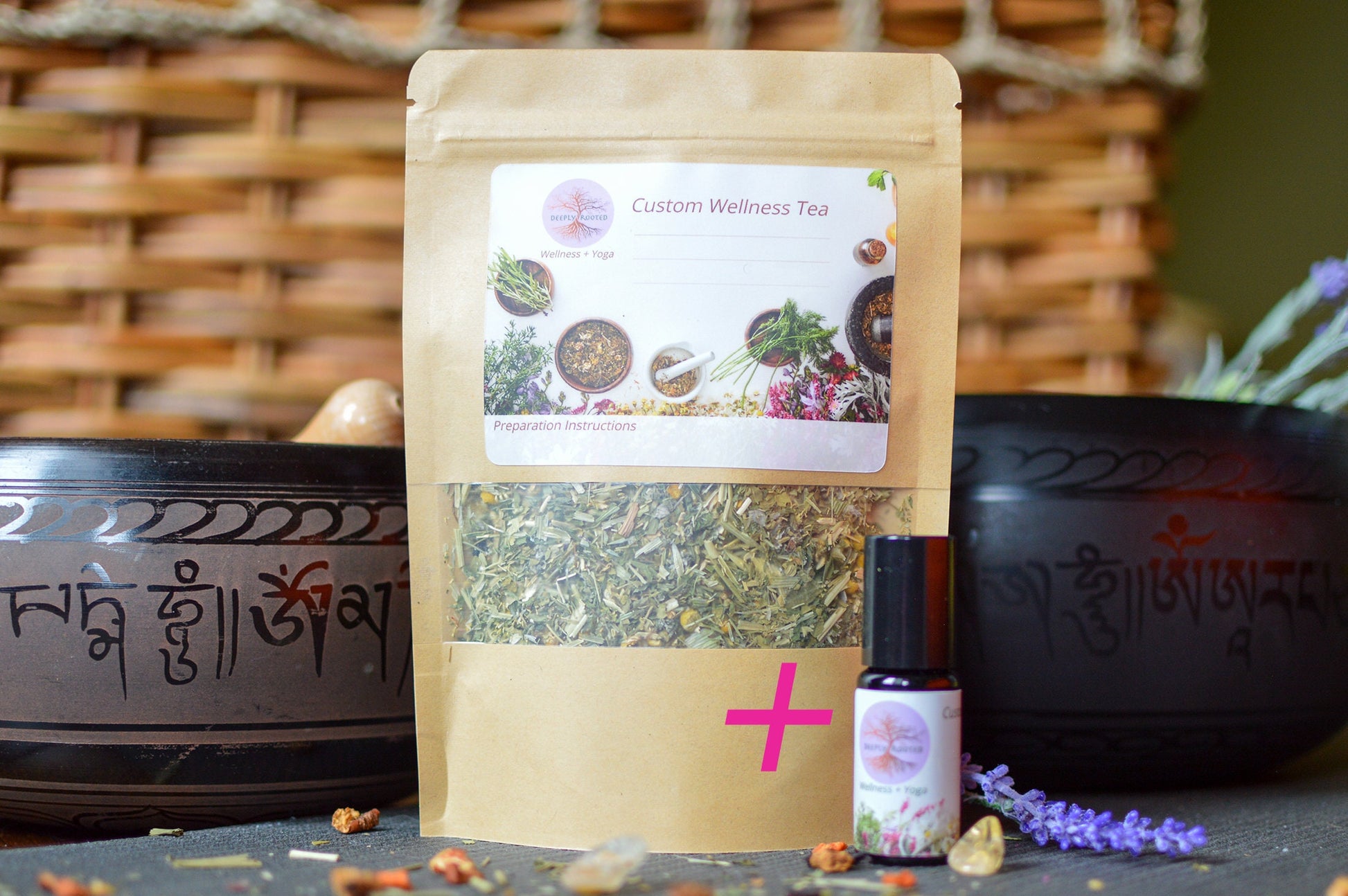 Stress + Anxiety Relief Combo w/ Organic Herbal Tea + Essential Oil Deeply Rooted Yoga + Wellness