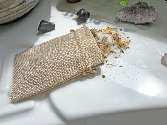 Soft Burlap Bag for Herbal Bath Salts / Bath Tea 4x6 drawstring bag